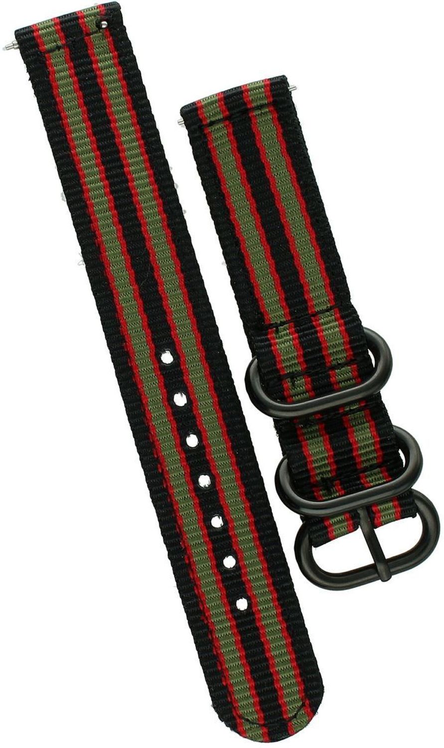 Wytrzymały pasek do zegarka NATO 030, parciany w trzech kolorach czarnym, zielonym i czerwonym. Długość 83123 mm, szerokość mocowania 18 mm, czarna sprzączka.1.jpg